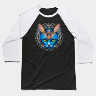 Cat Blue Divinity in Mandala Surreal Digital Art Baseball T-Shirt